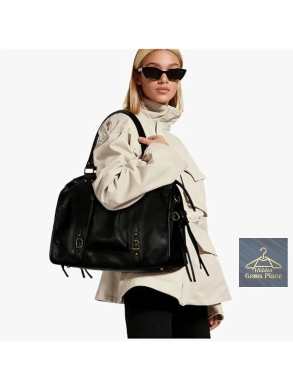 Vegan Leather Tote Bag Hobo with Studs Fringe Adjustable Crossbody Strap